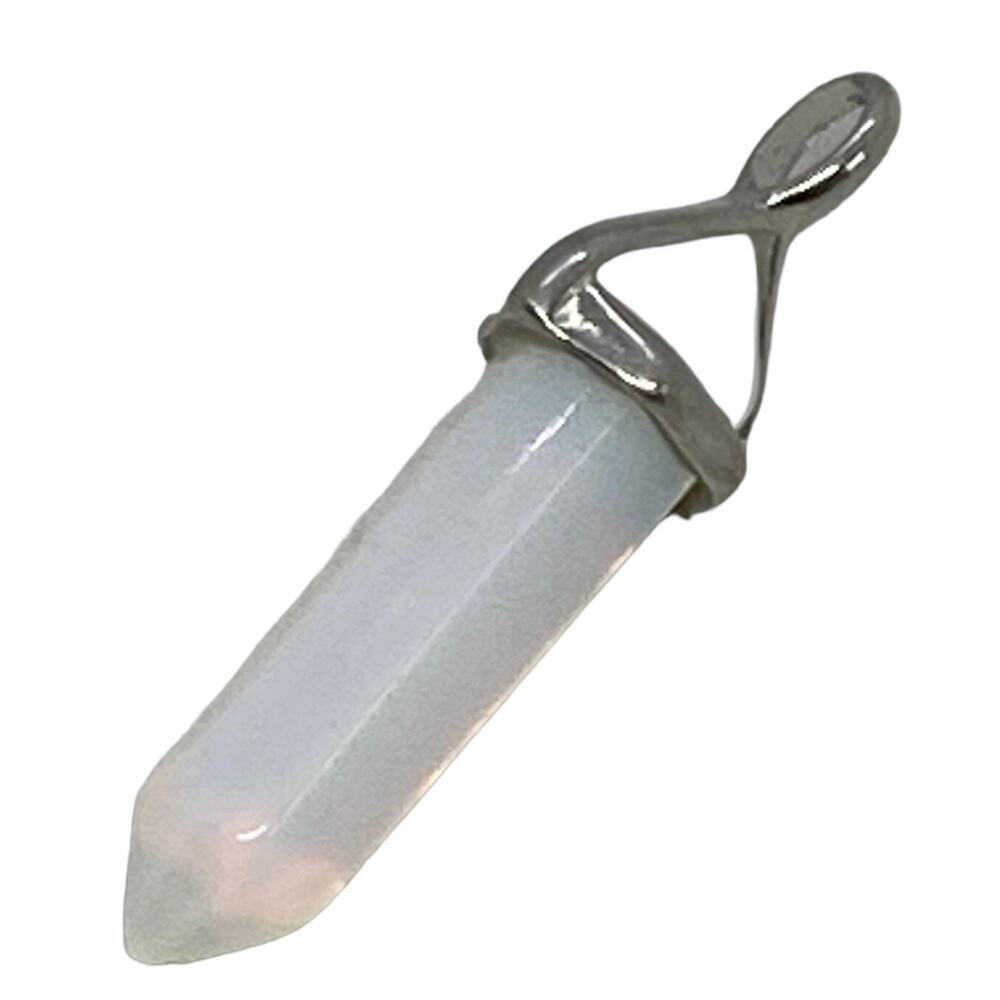 Crystal Quartz White Jade Pendant 1.75” Double Terminated Hexagonal Point Silver - Picture 13 of 13